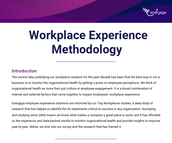 Workplace Experience Methodology - Understanding the Energage Survey